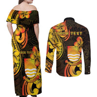 Personalised Kiribati Independence Day Couples Matching Off Shoulder Maxi Dress and Long Sleeve Button Shirt 46th Anniversary