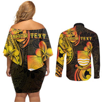 Personalised Kiribati Independence Day Couples Matching Off Shoulder Short Dress and Long Sleeve Button Shirt 46th Anniversary
