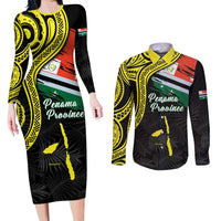 Personalised Vanuatu Penama Day Couples Matching Long Sleeve Bodycon Dress and Long Sleeve Button Shirt Grunge Flag Style - Polynesian Pride