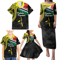 Personalised Vanuatu Penama Day Family Matching Puletasi and Hawaiian Shirt Grunge Flag Style - Polynesian Pride