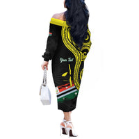 Personalised Vanuatu Penama Day Off The Shoulder Long Sleeve Dress Grunge Flag Style - Polynesian Pride