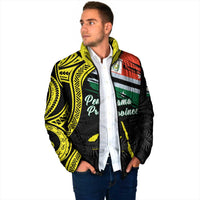 Personalised Vanuatu Penama Day Padded Jacket Grunge Flag Style - Polynesian Pride