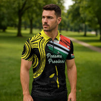 Personalised Vanuatu Penama Day Zipper Polo Shirt Grunge Flag Style LT05 - Polynesian Pride