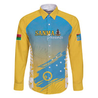 Personalised Vanuatu Sanma Day Family Matching Off The Shoulder Long Sleeve Dress and Hawaiian Shirt Special Style LT05 Dad's Shirt - Long Sleeve Yellow - Polynesian Pride
