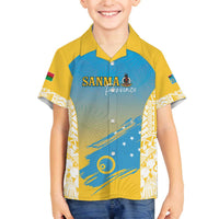 Personalised Vanuatu Sanma Day Family Matching Off The Shoulder Long Sleeve Dress and Hawaiian Shirt Special Style LT05 Son's Shirt Yellow - Polynesian Pride