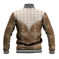 Beige Hawaii Paniolo Quilt Motif Baseball Jacket
