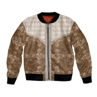 Beige Hawaii Paniolo Quilt Motif Bomber Jacket
