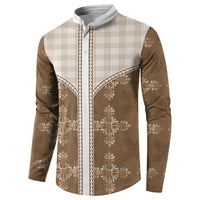 Beige Hawaii Paniolo Quilt Motif Button Sweatshirt