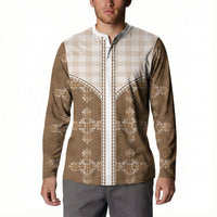 Beige Hawaii Paniolo Quilt Motif Button Sweatshirt