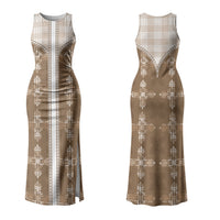 Beige Hawaii Paniolo Quilt Motif Couples Matching Tank Maxi Dress and Hawaiian Shirt