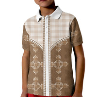 Beige Hawaii Paniolo Quilt Motif Kid Polo Shirt