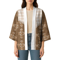 Beige Hawaii Paniolo Quilt Motif Kimono