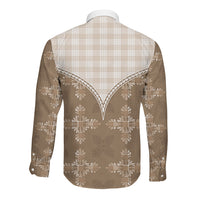 Beige Hawaii Paniolo Quilt Motif Long Sleeve Button Shirt