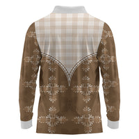 Beige Hawaii Paniolo Quilt Motif Long Sleeve Polo Shirt