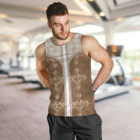Beige Hawaii Paniolo Quilt Motif Men Tank Top