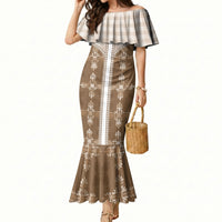 Beige Hawaii Paniolo Quilt Motif Mermaid Dress