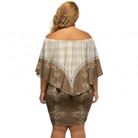 Beige Hawaii Paniolo Quilt Motif Off Shoulder Short Dress