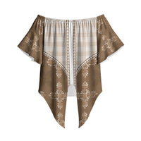 Beige Hawaii Paniolo Quilt Motif Off Shoulder Wrap Waist Top