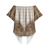 Beige Hawaii Paniolo Quilt Motif Off Shoulder Wrap Waist Top