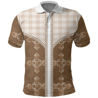 Beige Hawaii Paniolo Quilt Motif Polo Shirt
