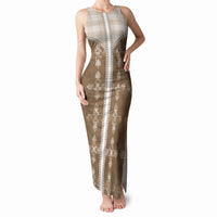 Beige Hawaii Paniolo Quilt Motif Tank Maxi Dress