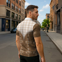 Beige Hawaii Paniolo Quilt Motif Zipper Polo Shirt