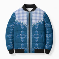 Blue Hawaii Paniolo Quilt Motif Bomber Puffer Jacket