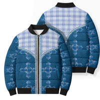 Blue Hawaii Paniolo Quilt Motif Bomber Puffer Jacket