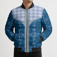 Blue Hawaii Paniolo Quilt Motif Bomber Puffer Jacket