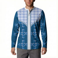 Blue Hawaii Paniolo Quilt Motif Button Sweatshirt