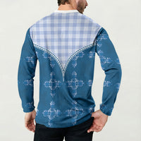 Blue Hawaii Paniolo Quilt Motif Button Sweatshirt