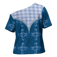 Blue Hawaii Paniolo Quilt Motif Cross Shoulder Shirt