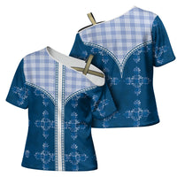 Blue Hawaii Paniolo Quilt Motif Cross Shoulder Shirt