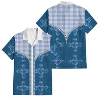 Blue Hawaii Paniolo Quilt Motif Family Matching Summer Maxi Dress and Hawaiian Shirt