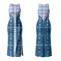 Blue Hawaii Paniolo Quilt Motif Family Matching Tank Maxi Dress and Hawaiian Shirt