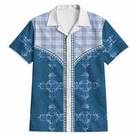 Blue Hawaii Paniolo Quilt Motif Hawaiian Shirt