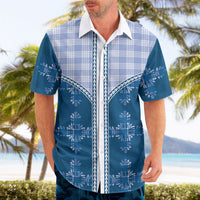 Blue Hawaii Paniolo Quilt Motif Hawaiian Shirt