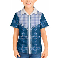 Blue Hawaii Paniolo Quilt Motif Hawaiian Shirt