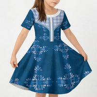 Blue Hawaii Paniolo Quilt Motif Kid Short Sleeve Dress