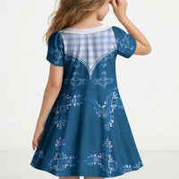 Blue Hawaii Paniolo Quilt Motif Kid Short Sleeve Dress