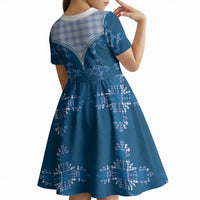 Blue Hawaii Paniolo Quilt Motif Kid Short Sleeve Dress
