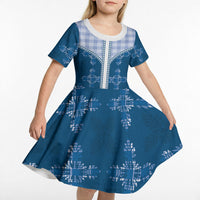 Blue Hawaii Paniolo Quilt Motif Kid Short Sleeve Dress