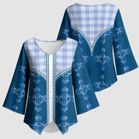 Blue Hawaii Paniolo Quilt Motif Kimono Sleeve Blouse