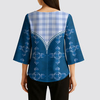 Blue Hawaii Paniolo Quilt Motif Kimono Sleeve Blouse