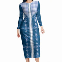 Blue Hawaii Paniolo Quilt Motif Long Sleeve Bodycon Dress