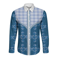 Blue Hawaii Paniolo Quilt Motif Long Sleeve Button Shirt