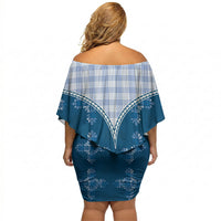 Blue Hawaii Paniolo Quilt Motif Off Shoulder Short Dress