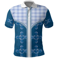 Blue Hawaii Paniolo Quilt Motif Polo Shirt