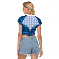 Blue Hawaii Paniolo Quilt Motif Raglan Cropped T Shirt