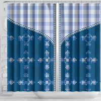 Blue Hawaii Paniolo Quilt Motif Shower Curtain